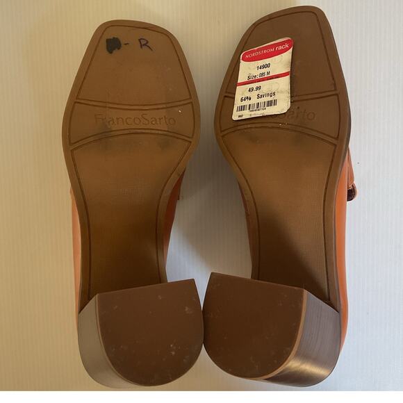 Franco Sarto Tan Leather Block Heel Loafers Women’s Sz 9.5M Classic Penny Heels - Picture 9 of 9